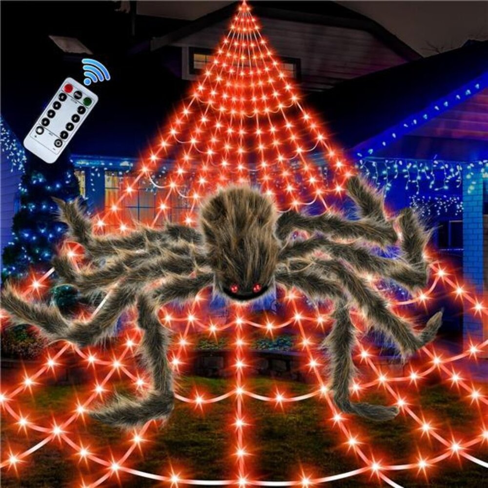 Halloween Spider‎ Web Lights Giant Spider, 16.4Ft 450 LED Lighted Spider Web